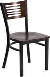 HERCULES Series Black Decorative Slat Back Metal Restaurant Chair - Walnut Wood Back & Seat