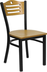 HERCULES Series Black Slat Back Metal Restaurant Chair - Natural Wood Back & Seat