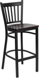 HERCULES Series Black Vertical Back Metal Restaurant Barstool - Mahogany Wood Seat