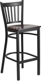 HERCULES Series Black Vertical Back Metal Restaurant Barstool - Walnut Wood Seat