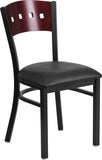 HERCULES Series Black Decorative 4 Square Back Metal Restaurant Chair - Mahogany Wood Back, Black Vinyl Seat