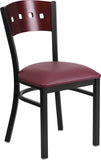 HERCULES Series Black Decorative 4 Square Back Metal Restaurant Chair - Mahogany Wood Back, Burgundy Vinyl Seat
