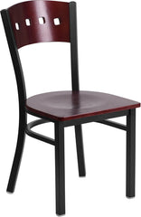 HERCULES Series Black Decorative 4 Square Back Metal Restaurant Chair - Mahogany Wood Back & Seat