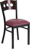 HERCULES Series Black Decorative 3 Circle Back Metal Restaurant Chair - Walnut Wood Back, Burgundy Vinyl Seat
