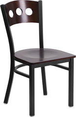 HERCULES Series Black Decorative 3 Circle Back Metal Restaurant Chair - Walnut Wood Back & Seat