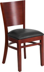 Lacey Series Solid Back Mahogany Wooden Restaurant Chair - Black Vinyl Seat