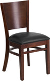 Lacey Series Solid Back Walnut Wooden Restaurant Chair - Black Vinyl Seat