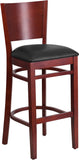 Lacey Series Solid Back Mahogany Wooden Restaurant Barstool - Black Vinyl Seat