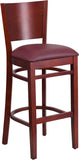 Lacey Series Solid Back Mahogany Wooden Restaurant Barstool - Burgundy Vinyl Seat