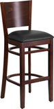 Lacey Series Solid Back Walnut Wooden Restaurant Barstool - Black Vinyl Seat