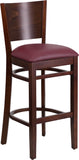 Lacey Series Solid Back Walnut Wooden Restaurant Barstool - Burgundy Vinyl Seat