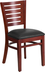 Darby Series Slat Back Mahogany Wooden Restaurant Chair - Black Vinyl Seat