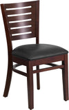 Darby Series Slat Back Walnut Wooden Restaurant Chair - Black Vinyl Seat