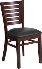 Darby Series Slat Back Walnut Wooden Restaurant Chair - Black Vinyl Seat