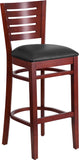 Darby Series Slat Back Mahogany Wooden Restaurant Barstool - Black Vinyl Seat