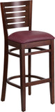 Darby Series Slat Back Walnut Wooden Restaurant Barstool - Burgundy Vinyl Seat