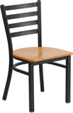 HERCULES Series Black Ladder Back Metal Restaurant Chair - Natural Wood Seat