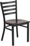 HERCULES Series Black Ladder Back Metal Restaurant Chair - Walnut Wood Seat