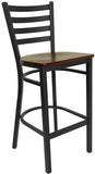 HERCULES Series Black Ladder Back Metal Restaurant Barstool - Mahogany Wood Seat