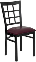 HERCULES Series Black Window Back Metal Restaurant Chair - Burgundy Vinyl Seat