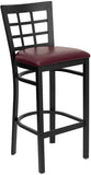 HERCULES Series Black Window Back Metal Restaurant Barstool - Burgundy Vinyl Seat