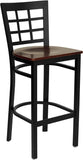 HERCULES Series Black Window Back Metal Restaurant Barstool - Mahogany Wood Seat