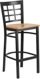 HERCULES Series Black Window Back Metal Restaurant Barstool - Natural Wood Seat