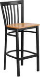 HERCULES Series Black School House Back Metal Restaurant Barstool - Natural Wood Seat