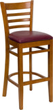 HERCULES Series Cherry Finished Ladder Back Wooden Restaurant Barstool - Burgundy Vinyl Seat