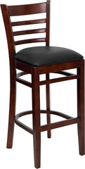 HERCULES Series Mahogany Finished Ladder Back Wooden Restaurant Barstool - Black Vinyl Seat