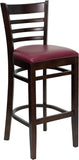 HERCULES Series Walnut Finished Ladder Back Wooden Restaurant Barstool - Burgundy Vinyl Seat