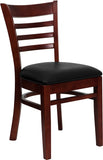 HERCULES Series Mahogany Finished Ladder Back Wooden Restaurant Chair - Black Vinyl Seat