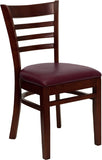 HERCULES Series Mahogany Finished Ladder Back Wooden Restaurant Chair - Burgundy Vinyl Seat