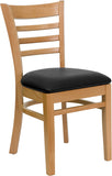HERCULES Series Natural Wood Finished Ladder Back Wooden Restaurant Chair - Black Vinyl Seat