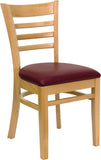 HERCULES Series Natural Wood Finished Ladder Back Wooden Restaurant Chair - Burgundy Vinyl Seat