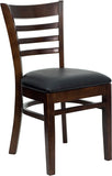 HERCULES Series Walnut Finished Ladder Back Wooden Restaurant Chair - Black Vinyl Seat