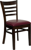 HERCULES Series Walnut Finished Ladder Back Wooden Restaurant Chair - Burgundy Vinyl Seat