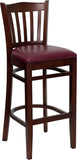 HERCULES Series Mahogany Finished Vertical Slat Back Wooden Restaurant Barstool - Burgundy Vinyl Seat