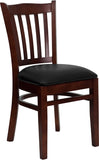HERCULES Series Mahogany Finished Vertical Slat Back Wooden Restaurant Chair - Black Vinyl Seat