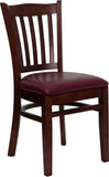 HERCULES Series Mahogany Finished Vertical Slat Back Wooden Restaurant Chair - Burgundy Vinyl Seat