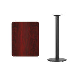 24'' x 30'' Rectangular Mahogany Laminate Table Top with 18'' Round Bar Height Table Base