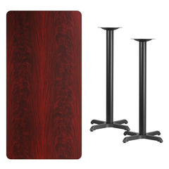 30'' x 60'' Rectangular Mahogany Laminate Table Top with 22'' x 22'' Bar Height Table Bases