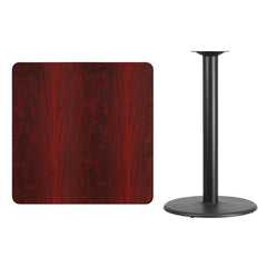 36'' Square Mahogany Laminate Table Top with 24'' Round Bar Height Table Base
