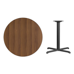 36'' Round Walnut Laminate Table Top with 30'' x 30'' Table Height Base