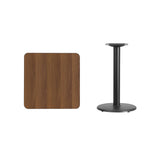 24'' Square Walnut Laminate Table Top with 18'' Round Table Height Base