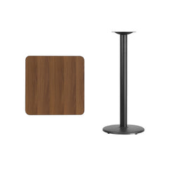 24'' Square Walnut Laminate Table Top with 18'' Round Bar Height Table Base