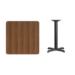 30'' Square Walnut Laminate Table Top with 22'' x 22'' Table Height Base