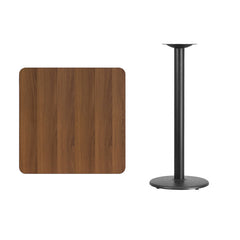 30'' Square Walnut Laminate Table Top with 18'' Round Bar Height Table Base