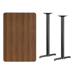 30'' x 45'' Rectangular Walnut Laminate Table Top with 5'' x 22'' Bar Height Table Bases