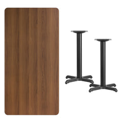 30'' x 60'' Rectangular Walnut Laminate Table Top with 22'' x 22'' Table Height Bases
